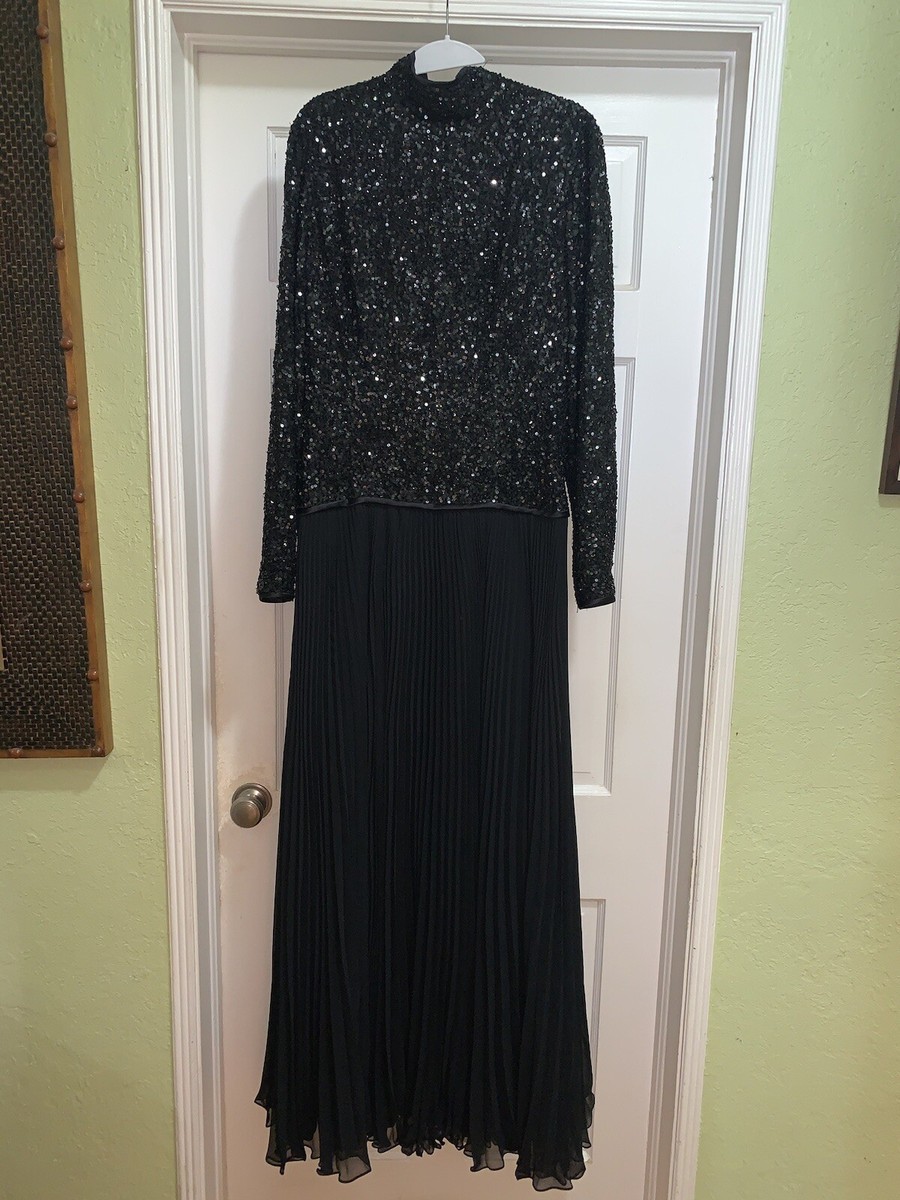 80s 90s Vintage Bob Mackie Gown Black Long Sleeve Beaded