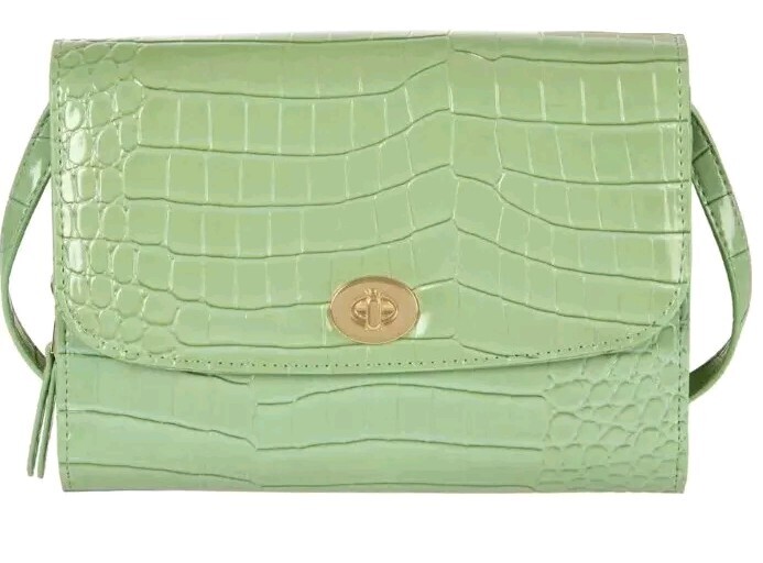 Samantha Brown To-Go Faux Croco Wallet Crossbody-Sage Green-NWT