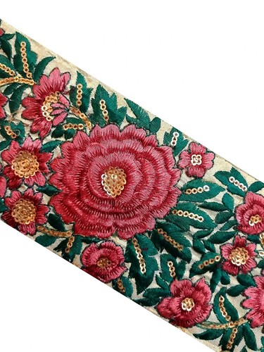Vintage Saree Border India Decorative Trim Antique Embroidered Ribbon Silk Sari - Picture 5 of 7