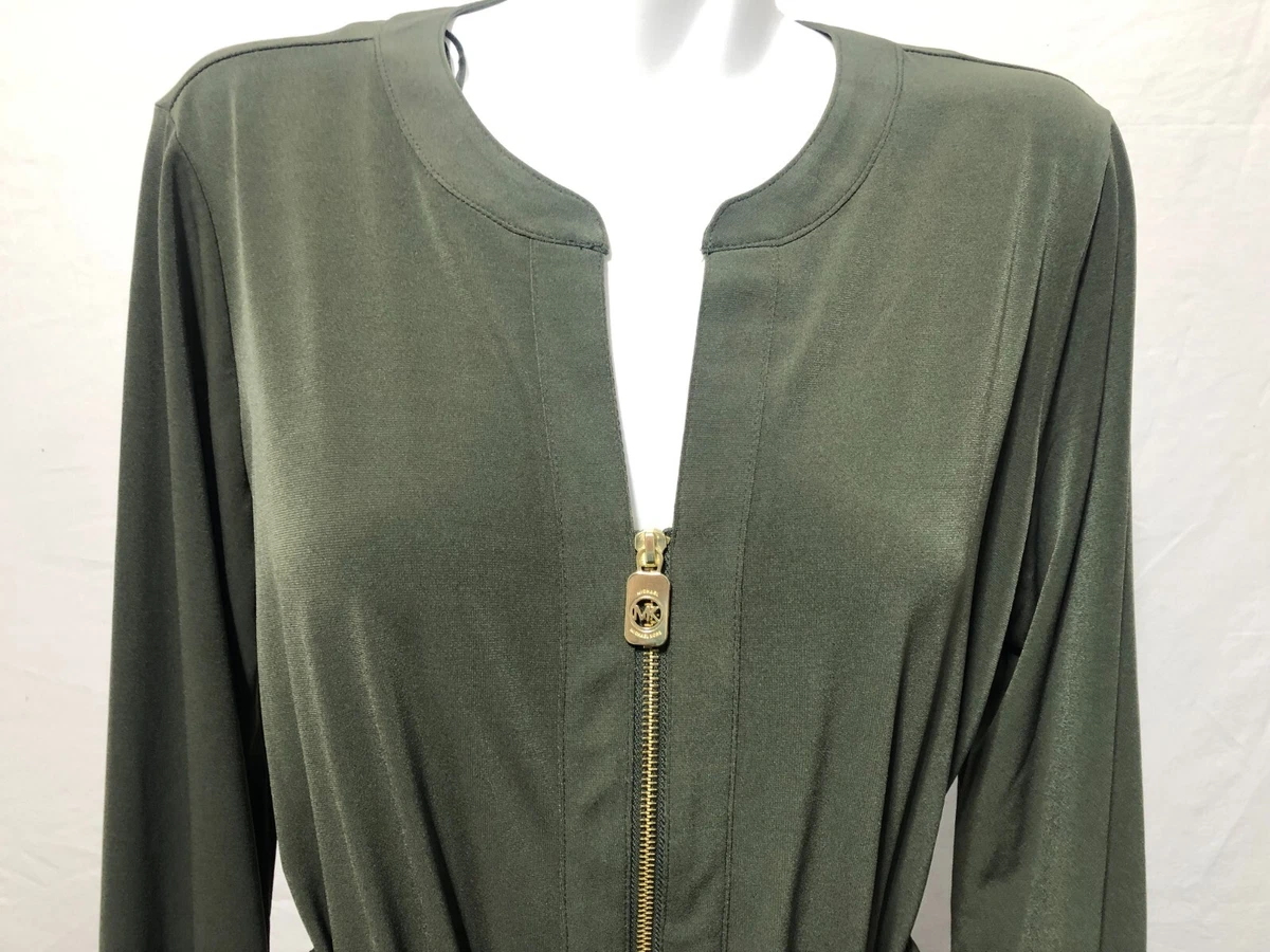 Michael Kors Women XL Dress Khaki Ivy Green W Belt Gold Zipper