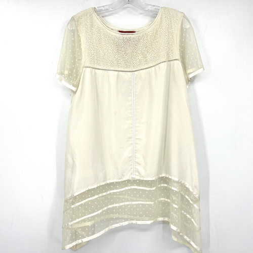 Sundance Silk Eyelet Lace Short Sleeve Top Swiss Dot Blouse White Size Large