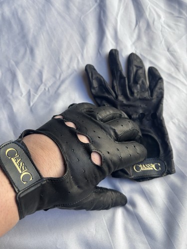 Black Leather Riding Gloves 100% Genuine Leather Size Small Made In Korea