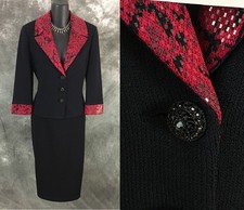 BEAUTIFUL St John evening jacket red black embellished knit suit blazer size 6