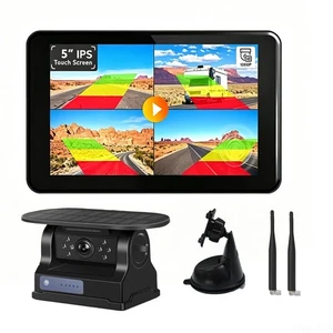 1080P Aimant solaire sans fil RV Caméra de sauvegarde + 5" Moniteur de voiture pour camion remorque