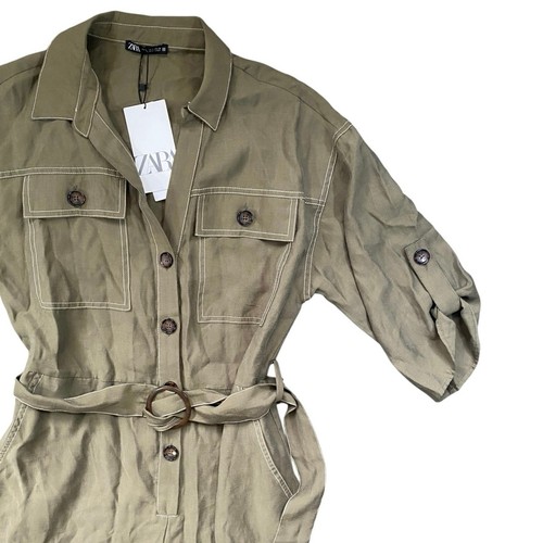 ZARA Green Cropped Belted Jumpsuit NWT - L - Picture 2 of 4