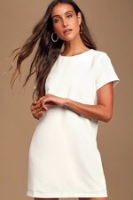 New Lulu's Shift and Shout Ivory Shift Dress Womens M Easy Career USA Made
