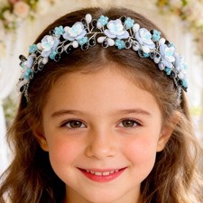 Blue Flower Girls Hair Accessories Crystal Headband Wedding Headpiece Women