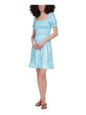MICHAEL KORS NWT Women's Aqua Metallic Ruffle Hem Square Neck Dress Size XL