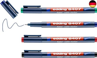 edding 8407 Kabelmarker-Set - 4 Stifte - dünne Rundspitze 0,3 mm - zum präzisen 