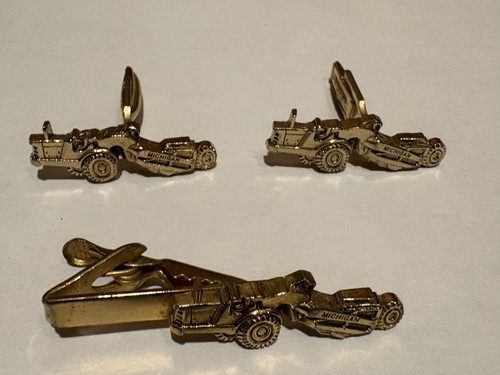 Vintage Mercury Ind-Michigan-Tie Clip&Cuff Links Set Hvy Equipment Blade Scraper