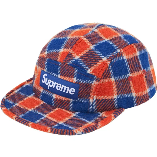 Casquette de camp Supreme Harris tweed boîte logo chapeau à carreaux rouge et bleu SS25