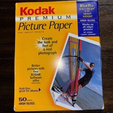 19 Kodak Premium High Gloss 8.5  x 11  Picture Paper Ink Jet Prints. Open Box.