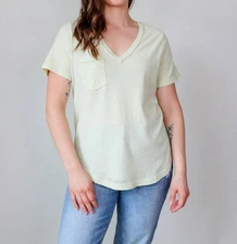 Michael Stars Hayden Raw Edge Pocket Tee Celery