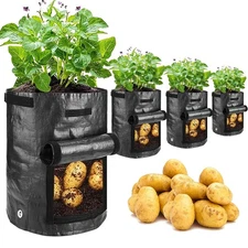 4 Pack 10 Gallon Potato Grow Bags with Flap Window for Tomato Vegetables