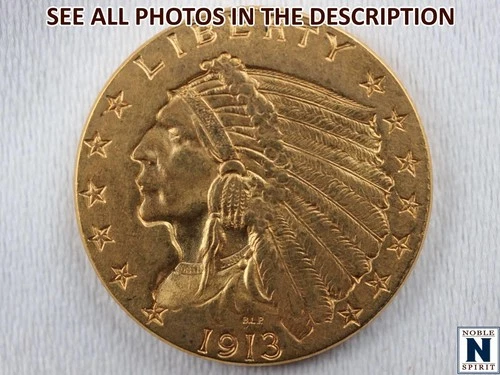 NobleSpirit(TM) Superb Gem 1913 GOLD $2.5 Indian Head 1/2 Eagle Beautiful Luster