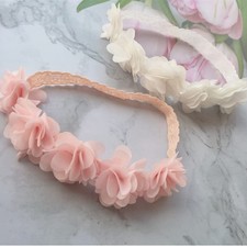 Baby Elastic Lace Bows Flower Headbands, Stretch Gold Princess Floral Hair Ba...