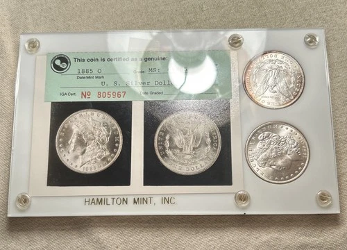 1887 64/65 & 1885-O 64/65 Morgan IGA Photograde Vintage DUAL Holder UNC - Rare