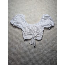 Altar'd State White Puff Sleeve Square Neck Tie Front Crop Top XS Made in USA