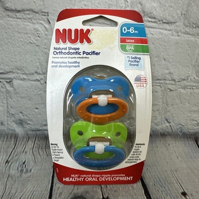 NUK 2 Pacifiers 0-6 Months LATEX Orthodontic BPA Free Blue & Green NEW!