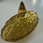 Vintage 1970s Anchor Hocking Fairfield Oval Glass Amber Honey Butter Dish