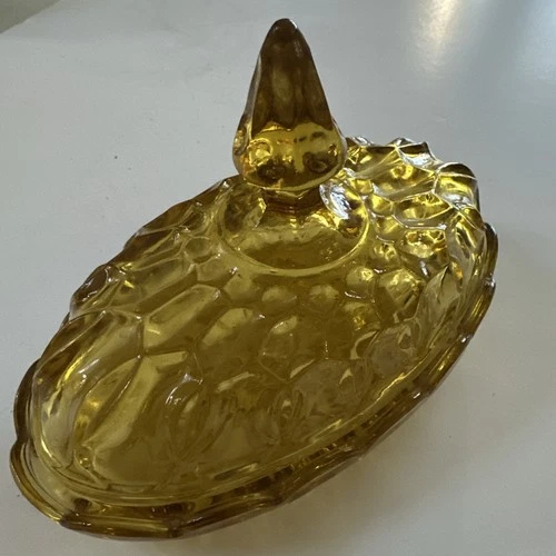Vintage 1970s Anchor Hocking Fairfield Oval Glass Amber Honey Butter Dish