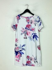 Joules White Floral Print Knee Length Dress Stretch Bodycon Short Sleeve UK 14