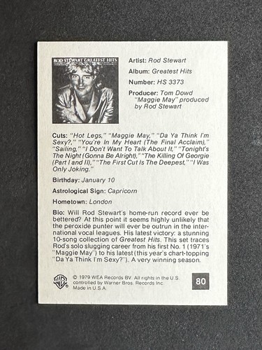 1979 Warner Bros. Records Rod Stewart #80 Rookie RC - Foto 2 di 2