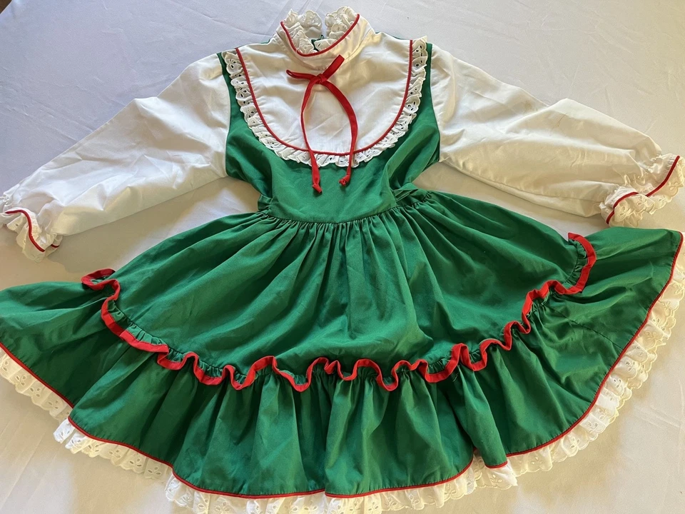 Vintage Christmas Holiday Party Dress Full Circle Red White 5/6 Reeds World Girl - Image 2 of 4