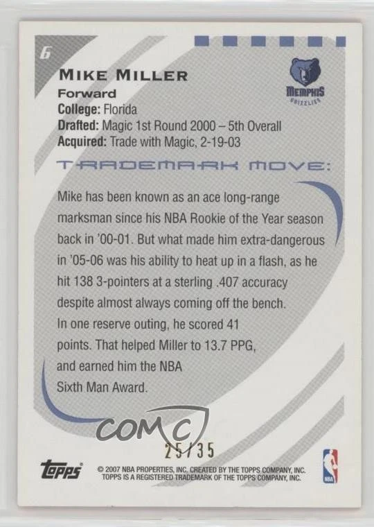 2006-07 Topps Trademark Moves Wood Red /35 Mike Miller #6 - Image 2 of 2