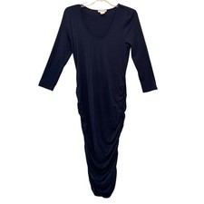 Ingrid Isabel Womens Navy Blue Ruched Maternity Bodycon Midi Dress Size M