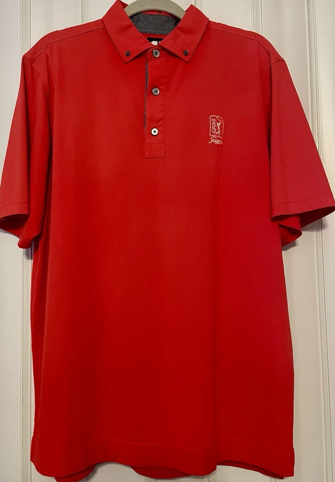 Camisa polo masculina Footjoy •Med vermelha TPC sawgrass logotipo PGA desempenho stretch golfe - Imagem 2 de 4