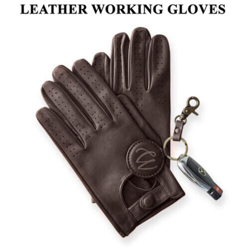 MENS CLASSIC DRIVING GLOVES SOFT GENUINE REAL LAMBSKIN LEATHER DARK BROWN BLACK - Afbeelding 1 van 9