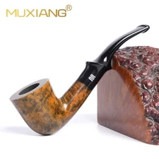 MUXIANG 9mm Filter Mini Pipe Briar Wooden Tobacco Smoking Pipe Acrylic Bent Stem
