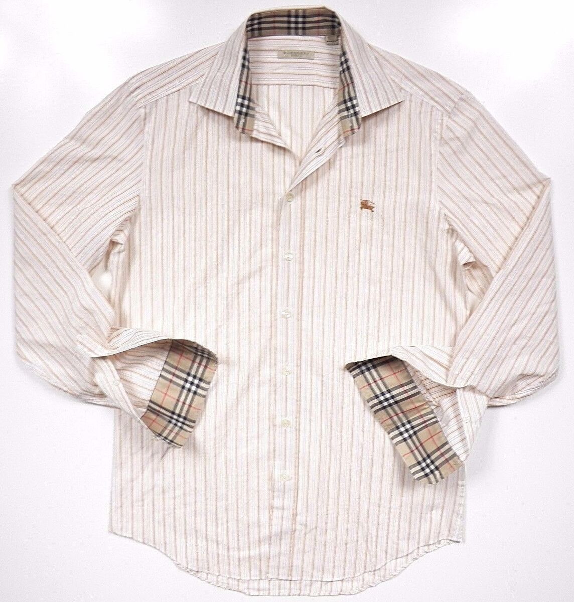 BURBERRY BRIT NWOT MENS SMALL SHIRT BROWN STRIPE BEIGE NOVA BURBERRY BRIT NWOT MENS SMALL SHIRT BROWN STRIPE BEIGE NOVA