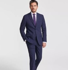  395 DKNY Men's Navy Blue Plaid Modern Fit Nested Suit 38 S 31 x 30 ymy2026