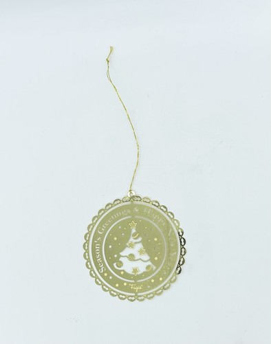 Figis Brass Ornament Season's Greetings Happy New Year Decorated Christmas Tree - Picture 4 of 5
