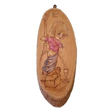Hand Burned Picture on Wood 1989 "House Bar" 37x15 cm - SB