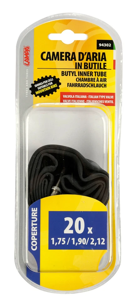 BUTYL INNER TUBE - ITALIAN VALVE - 20 X 1,75/1,90/2,12 LAMPA - Immagine 3 di 3