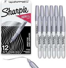 Sharpie Metallic Permanent Markers, Fine Tip, Silver, 12 Pack SAN39100