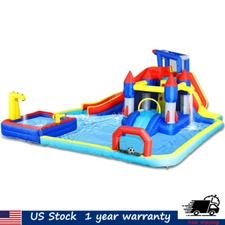 10 in 1 Inflatable Bounce House W/Blower Basketball Hoop Climbing Wall Dual Pool