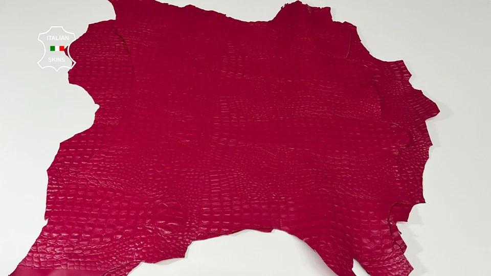 FUCHSIA RASPBERRY ALLIGATOR CROCODILE Goatskin leather 2 skins 12sqf 0.7mm A9558 - Image 2 of 4
