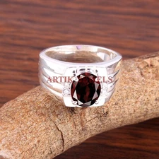 Natural Garnet Gemstone with 925 Sterling Silver Ring for Men's #5295