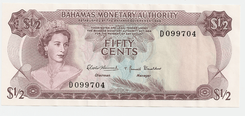 1968 Bahamas Monetary Authority 3 aufeinanderfolgende Banknoten mit niedriger Seriennummer - Bild 5 von 8