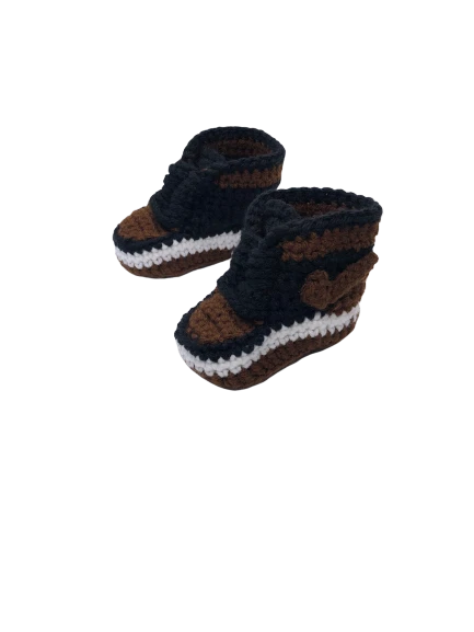 Вязание крючком Baby кроссовки J баскетбол воздуха ручной работы мальчиков девочек новорожденных вязаный коричневый - Изображение 4 из 4