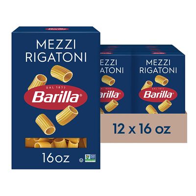 Barilla Mezzi Rigatoni Pasta 12 Pack 16 Ounce Non GMO Kosher Certified