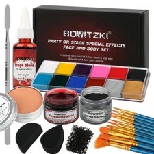Halloween Makeup Kit SFX Makeup Kit Fake Blood Kit Scar Wax 12 Colors Body Paint