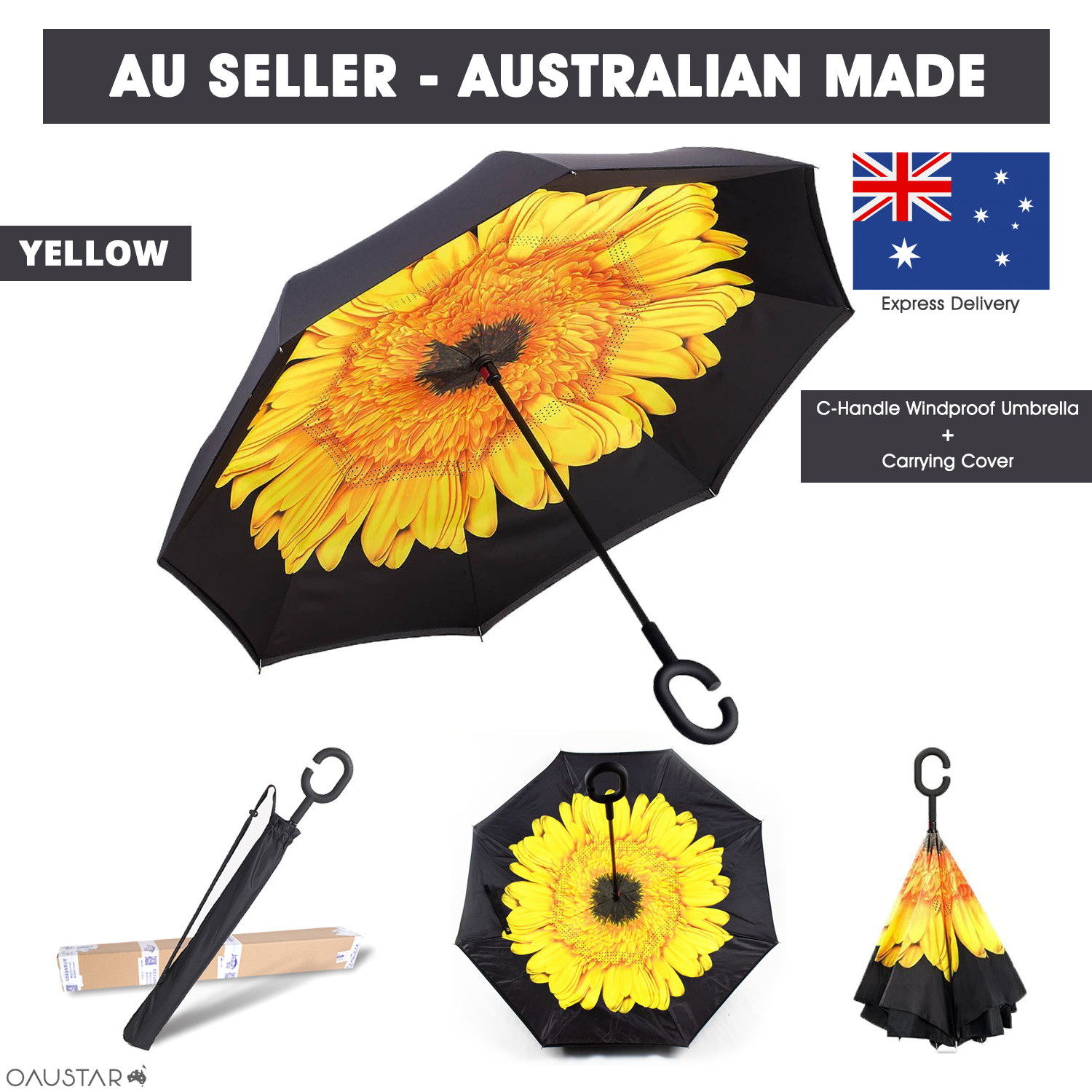 Umbrella -Upside Down-Windproof-Inverted Reverse,C-Handle Folding-with Carry Bag image 4