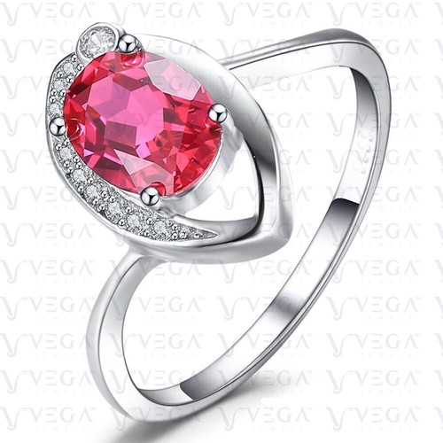 3.40ct Oval Cut Natural Ruby & Diamond Engagement Ring 18K White Gold Plated - Picture 2 of 14