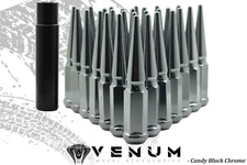 14x1.5 Candy Black Chrome 4.5" Tall Spike Lug Nuts + Socket Aftermarket Wheels