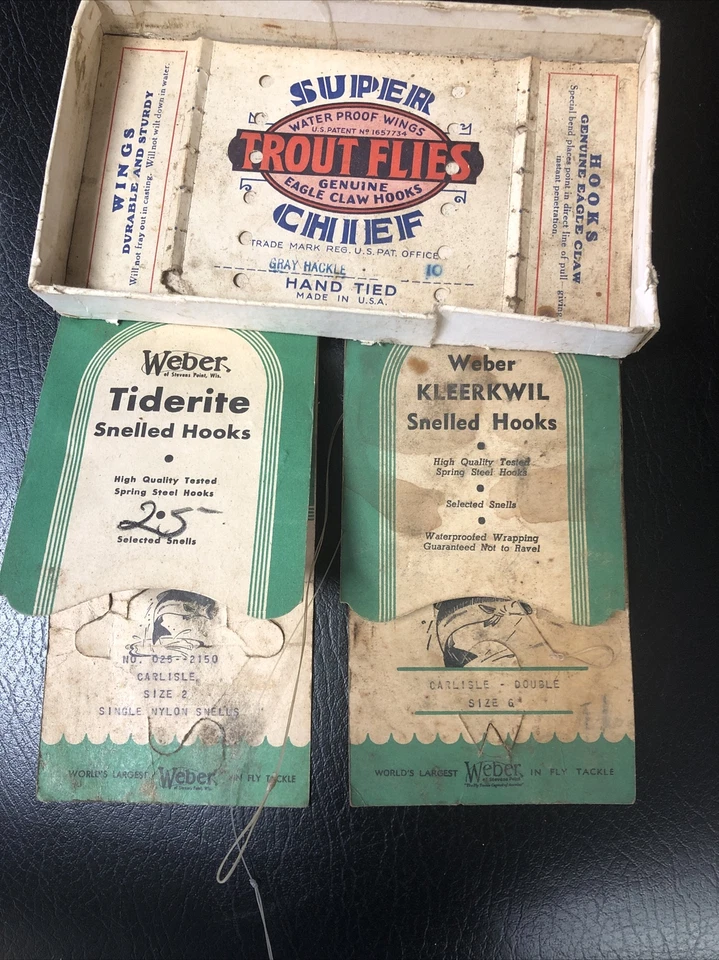 Caja moscas trucha vintage y gancho snellado Weber paquetes vacíos Foto 4 de 4